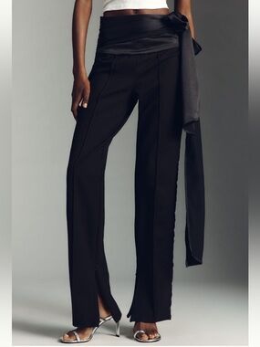 ANTHROPOLOGIE Tuxe Belted Bow Slim Pants Black NEW